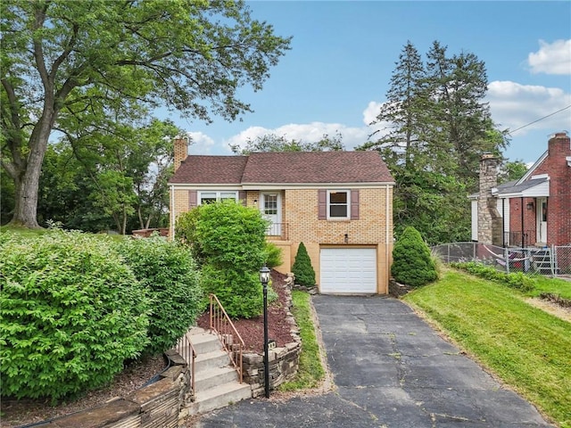106 Crestline Dr, Ross Twp, PA 15237 - view of front of property with driveway, brick siding, an attached garage, and a chimney
