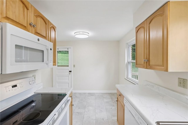 106 Crestline Dr, Ross Twp, PA 15237 - kitchen featuring white appliances, light stone counters, and light marble finish flooring