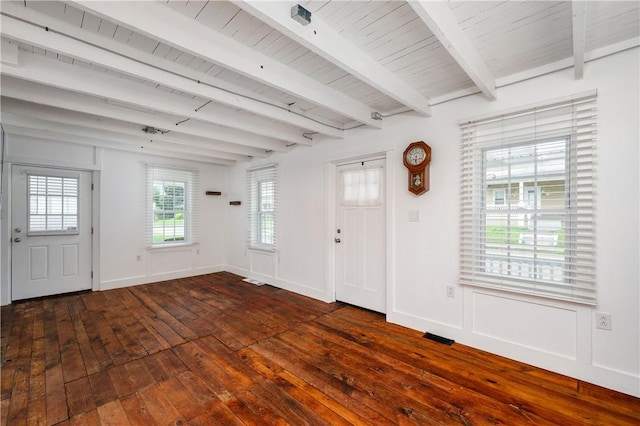 221 Connoquenessing Main St, Connoquenessing Boro, PA 16027 - foyer featuring dark wood finished floors and a wood ceiling with exposed beams