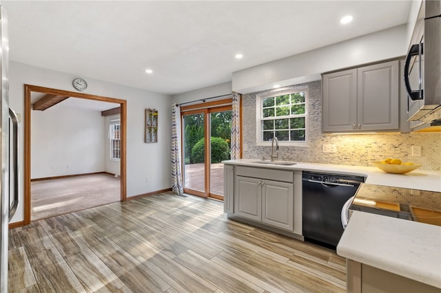 215 Lafayette Dr, Cranberry Twp, PA 16066 - kitchen featuring dishwasher, gray cabinets, light wood-style flooring, light countertops, and recessed lighting