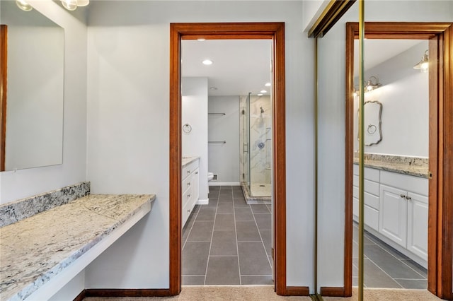 215 Lafayette Dr, Cranberry Twp, PA 16066 - full bath featuring a shower stall, vanity, tile patterned floors, and recessed lighting
