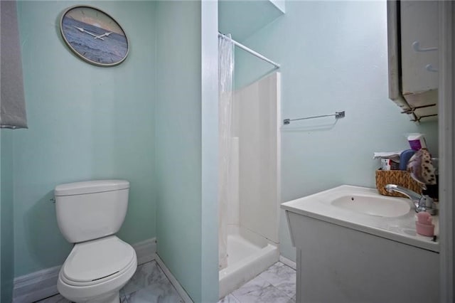 206 7th St, Oakmont, PA 15139 - full bath with marble look tiles, a shower stall, and vanity