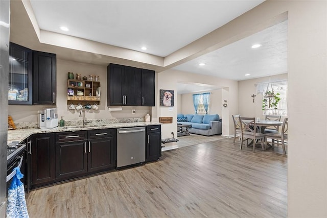 4673 Mill Stream Ct, Murrysville, PA 15668 - bar area featuring stainless steel dishwasher, light wood-style flooring, and recessed lighting