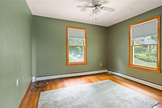 769 Russell Ave, Greater Johnstown School District, PA 15902 - empty room with hardwood / wood-style flooring, a baseboard heating unit, and a ceiling fan
