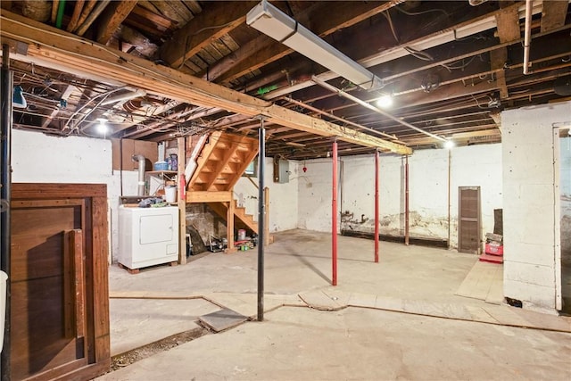 769 Russell Ave, Greater Johnstown School District, PA 15902 - unfinished basement with washer / dryer and stairs