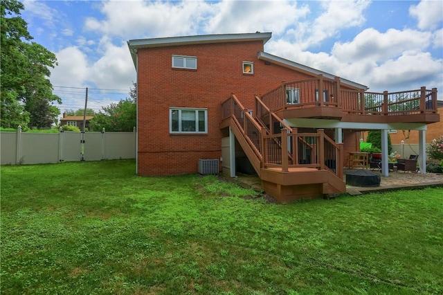 2116 Stewart Rd, South Park, PA 15129 - back of property featuring brick siding, a wooden deck, a patio, and stairway