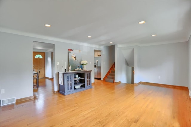 2116 Stewart Rd, South Park, PA 15129 - living room featuring stairs, light wood-type flooring, and recessed lighting