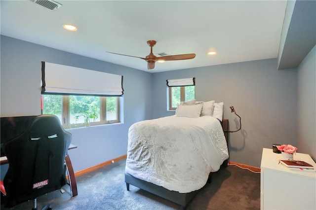 2116 Stewart Rd, South Park, PA 15129 - bedroom featuring dark colored carpet, a desk, recessed lighting, and a ceiling fan