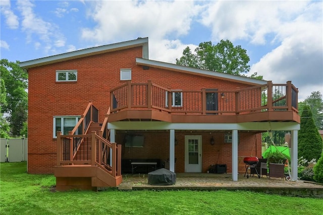 2116 Stewart Rd, South Park, PA 15129 - back of property featuring brick siding, a patio, a deck, and stairway