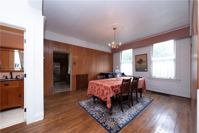 2507 Duncan Ave, Hampton, PA 15101 - dining space featuring a chandelier, wood finished floors, and wooden walls
