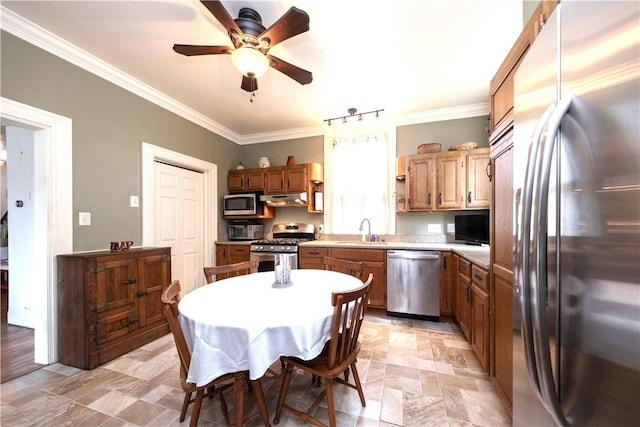 2507 Duncan Ave, Hampton, PA 15101 - kitchen featuring stainless steel appliances, stone finish floors, light countertops, ceiling fan, and under cabinet range hood