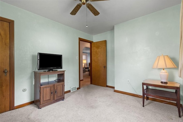 3040 Broadway Ave, Castle Shannon, PA 15234 - sitting room with carpet floors, a ceiling fan, and arched walkways