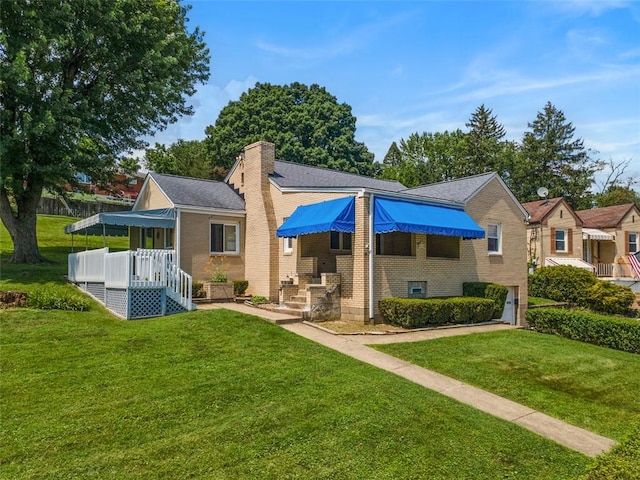 3040 Broadway Ave, Castle Shannon, PA 15234 - rear view of house with a lawn, brick siding, a chimney, and roof with shingles
