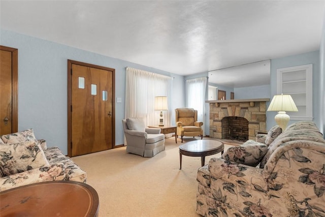 3040 Broadway Ave, Castle Shannon, PA 15234 - living room with carpet floors and a stone fireplace