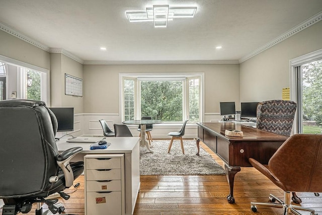 117 Cidar Ln, Peters Twp, PA 15317 - office space featuring a wainscoted wall, ornamental molding, and light wood-type flooring