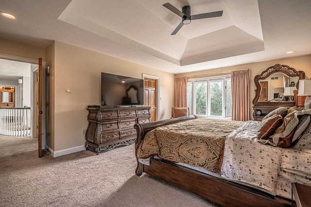 117 Cidar Ln, Peters Twp, PA 15317 - carpeted bedroom featuring a tray ceiling, a ceiling fan, and recessed lighting