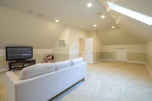 117 Cidar Ln, Peters Twp, PA 15317 - living room with vaulted ceiling, light carpet, recessed lighting, and a skylight
