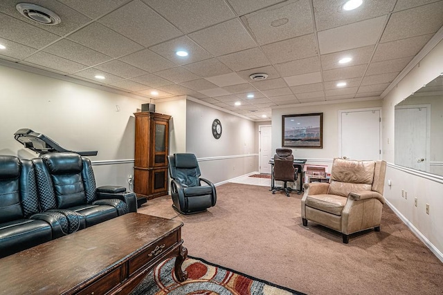 117 Cidar Ln, Peters Twp, PA 15317 - carpeted living area with recessed lighting, a desk, and ornamental molding