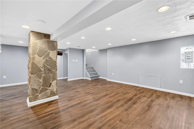 228 Mcmasters Dr, Monroeville, PA 15146 - below grade area with recessed lighting, wood finished floors, and stairs