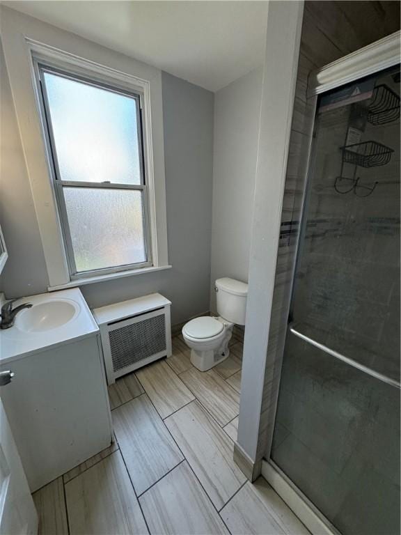 207 N Sprague Ave, Bellevue, PA 15202 - bathroom with radiator heating unit, a stall shower, and vanity