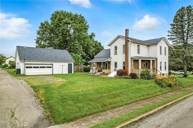 61 S 10th St, Sharpsville, PA 16150 - view of side of home featuring a chimney, driveway, an outdoor structure, and a garage