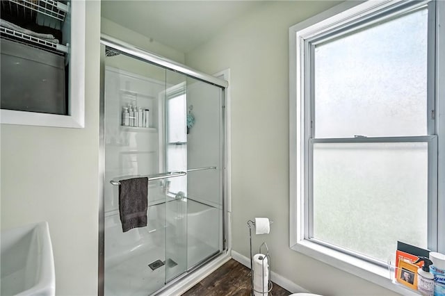 61 S 10th St, Sharpsville, PA 16150 - full bathroom featuring a stall shower and wood finished floors