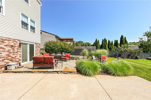 209 Farmbrook Dr, Hempfield Twp, PA 15601 - fenced backyard with a patio and an outdoor hangout area