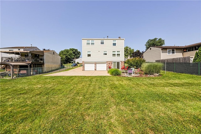 209 Farmbrook Dr, Hempfield Twp, PA 15601 - back of property featuring an attached garage, driveway, and a patio