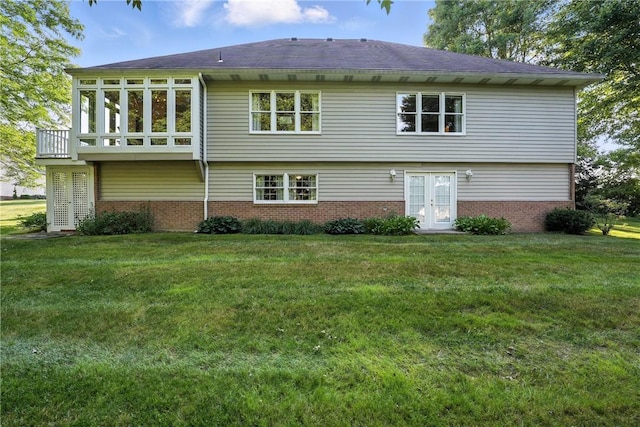13 Kings Ln, Pine Twp, PA 16127 - rear view of property with brick siding, a yard, french doors, and roof with shingles