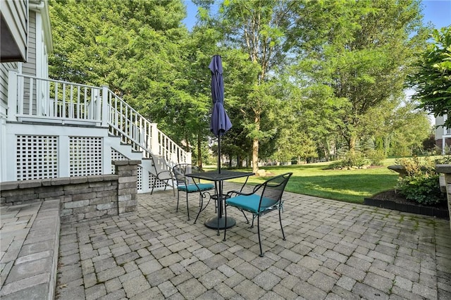 13 Kings Ln, Pine Twp, PA 16127 - view of patio featuring stairway and outdoor dining space