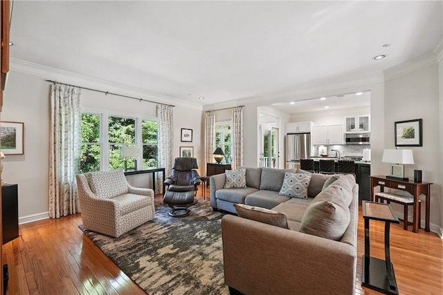 13 Kings Ln, Pine Twp, PA 16127 - living room with crown molding, light wood-style floors, and recessed lighting