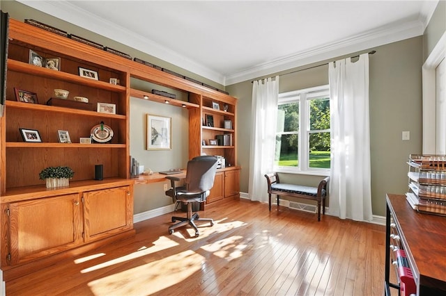 13 Kings Ln, Pine Twp, PA 16127 - office featuring crown molding, light wood finished floors, and built in desk