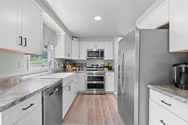 249 Duquesne Blvd, Plum Boro, PA 15068 - kitchen with appliances with stainless steel finishes, light wood-style flooring, white cabinetry, and recessed lighting
