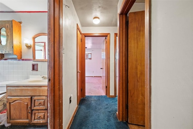2158 Reis Run Rd, Franklin Park, PA 15237 - hallway featuring a sink and dark carpet