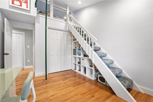 251 Myers Ln, Indiana Twp, PA 15101 - staircase featuring wood finished floors and recessed lighting