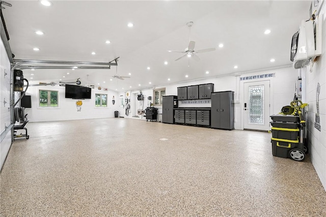 251 Myers Ln, Indiana Twp, PA 15101 - garage featuring ceiling fan, recessed lighting, and freestanding refrigerator