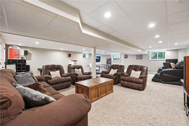 251 Myers Ln, Indiana Twp, PA 15101 - living area with light colored carpet, recessed lighting, and a paneled ceiling