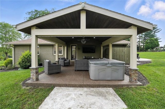 251 Myers Ln, Indiana Twp, PA 15101 - view of patio with a hot tub, an outdoor hangout area, and ceiling fan
