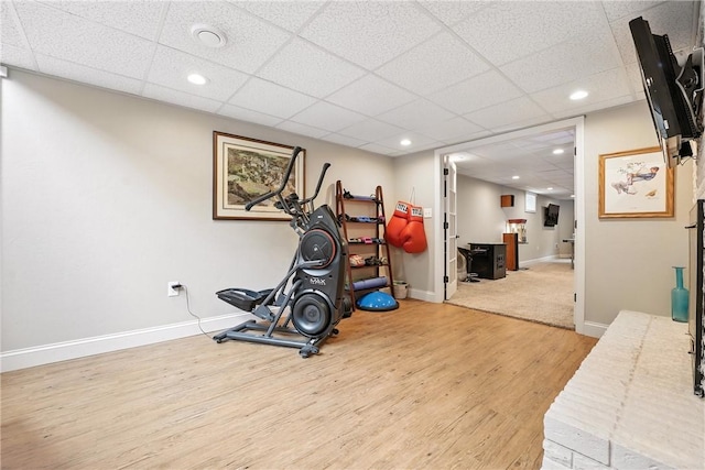 251 Myers Ln, Indiana Twp, PA 15101 - workout area featuring wood finished floors, a drop ceiling, and recessed lighting