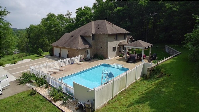 293 Sandy Hill Rd, Middlesex Twp, PA 16059 - view of pool featuring a gazebo, a fenced backyard, a patio area, and a wooded view