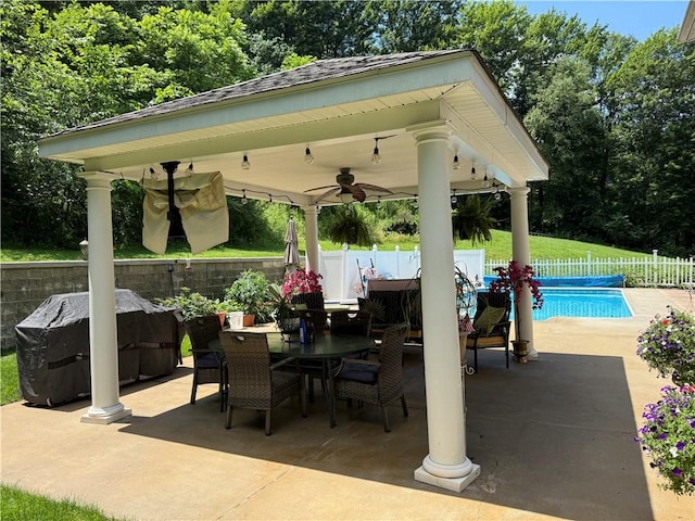 293 Sandy Hill Rd, Middlesex Twp, PA 16059 - fenced backyard with outdoor dining space, a gazebo, a grill, and a patio