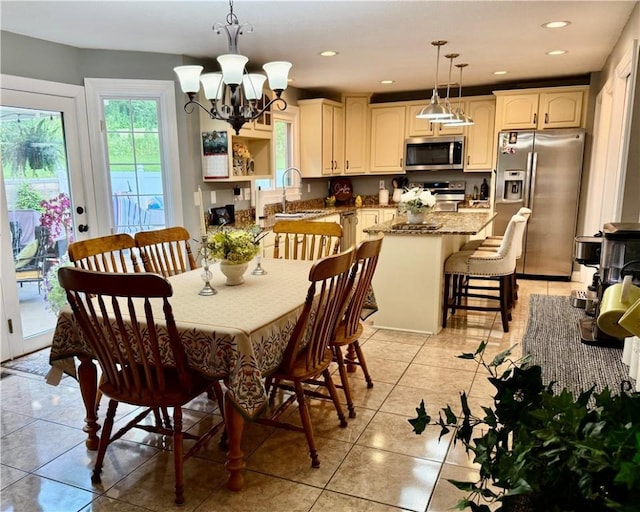 293 Sandy Hill Rd, Middlesex Twp, PA 16059 - dining space featuring a chandelier, light tile patterned floors, and recessed lighting