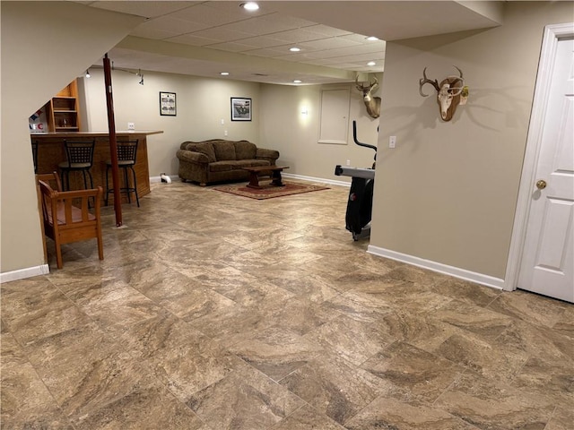 293 Sandy Hill Rd, Middlesex Twp, PA 16059 - living area featuring a bar, recessed lighting, and stone finish flooring