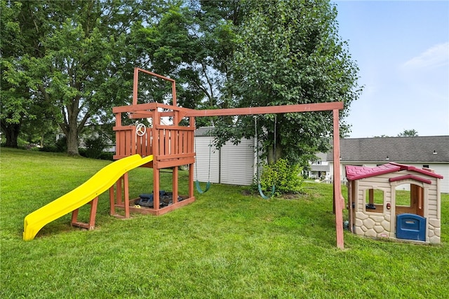 314 Shannon Cir, Daugherty Twp, PA 15066 - view of play area with a yard and a shed