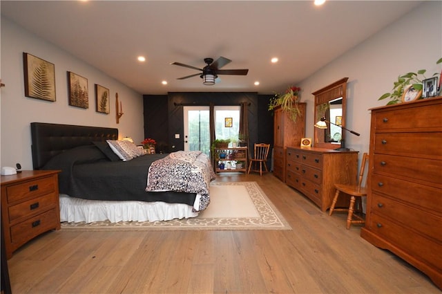 710 Cedar Ave, Central North Side, PA 15212 - bedroom featuring access to outside, light wood-style flooring, recessed lighting, and ceiling fan