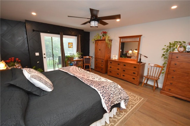 710 Cedar Ave, Central North Side, PA 15212 - bedroom featuring wood finished floors, access to exterior, recessed lighting, and a ceiling fan