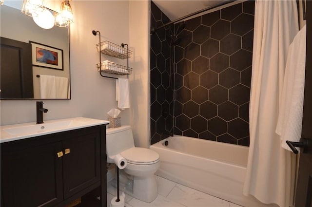 710 Cedar Ave, Central North Side, PA 15212 - full bathroom featuring vanity, marble finish floors, and shower / tub combo with curtain