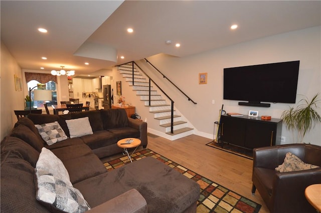 710 Cedar Ave, Central North Side, PA 15212 - living area with stairway, wood finished floors, and recessed lighting