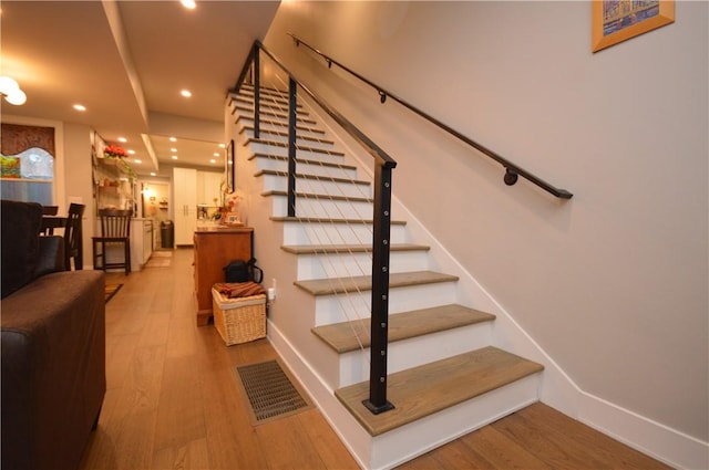 710 Cedar Ave, Central North Side, PA 15212 - stairs with wood finished floors and recessed lighting