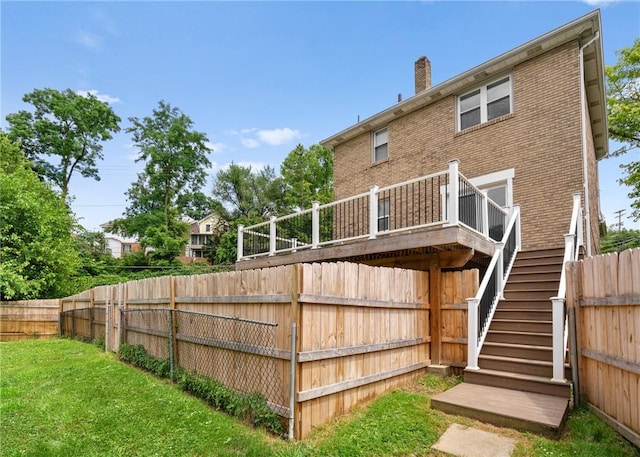 2600 Voelkel Ave, Beechview, PA 15216 - back of house with a fenced backyard, stairs, brick siding, and a chimney